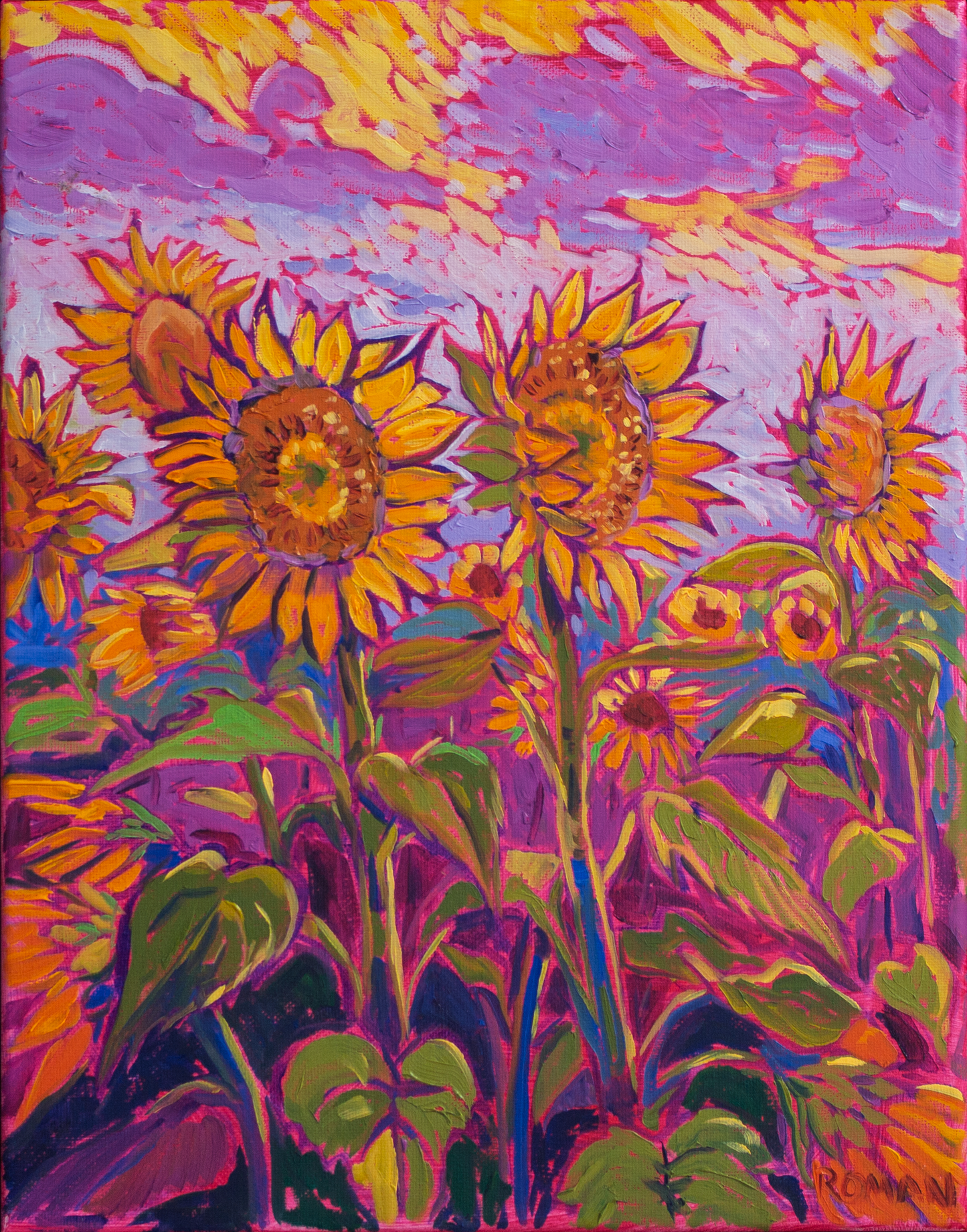 Sunset Glow on Sunflowers