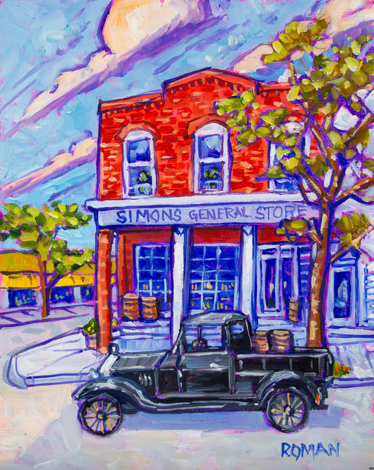Simon's General Store, hand-embellished canvas reproduction of the painting by Roman