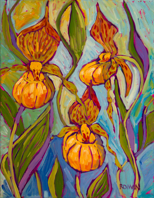 Yellow ladies slippers - 11x14 Oil Painting