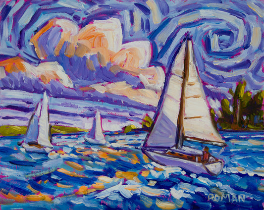 The Chase, archival paper reproduction of the painting by Roman